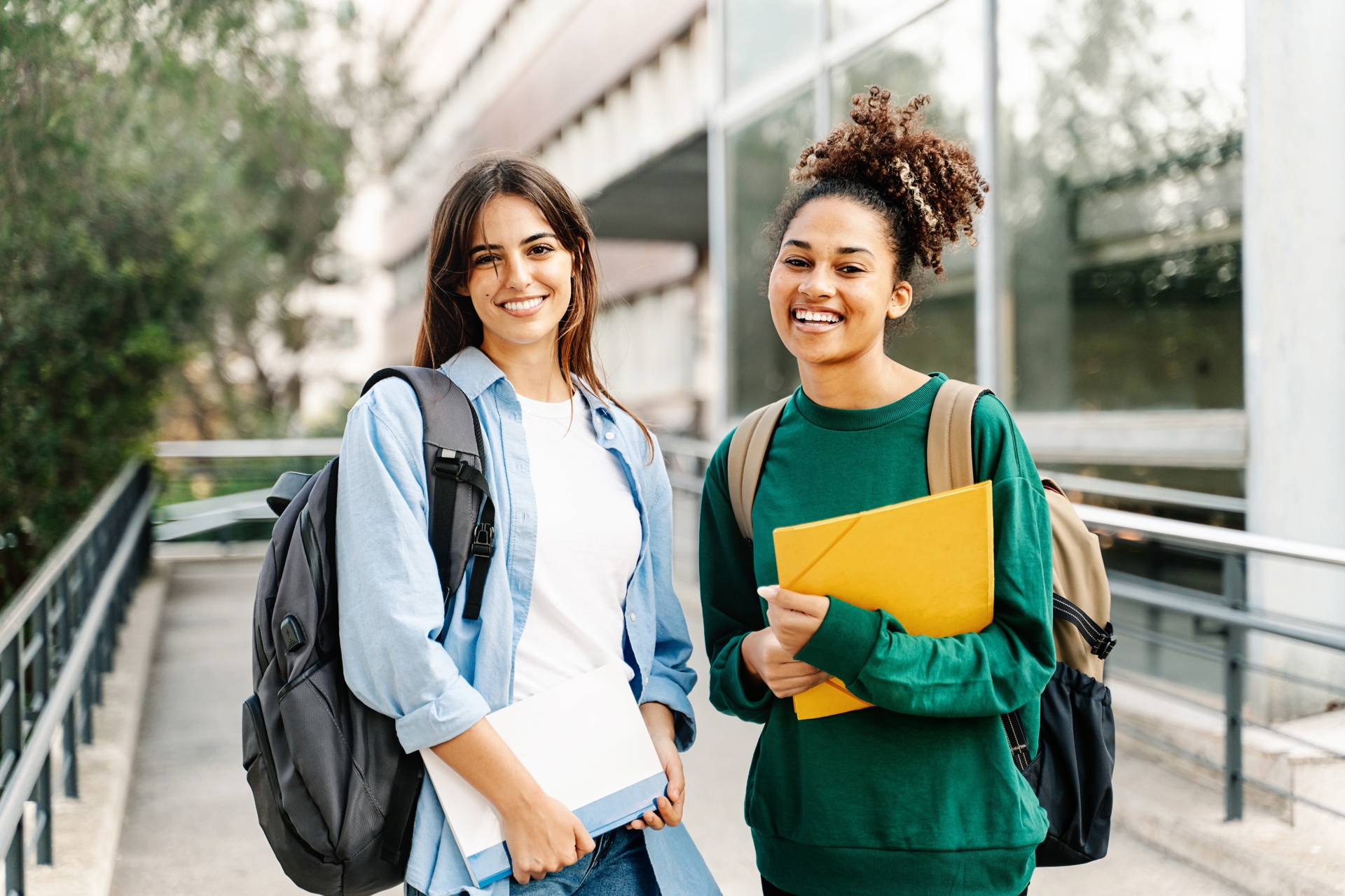 Two Female Law School Students with Backpacks smiling